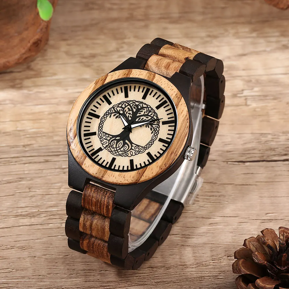 

Women's Wood Watch Tree of Life Classical Stylish Lady Wooden Strap Quartz Wristwatch Special Gift for Girlfriend Montre Femme