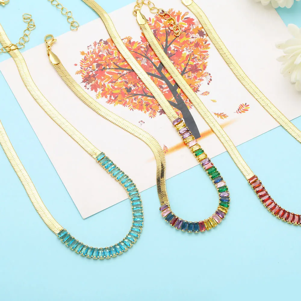 

Hot Fashion Copper Gold Plated Snake Chain Necklace Unisex Rainbow CZ Crystal Statement Choker Necklaces Jewelry 2022 New