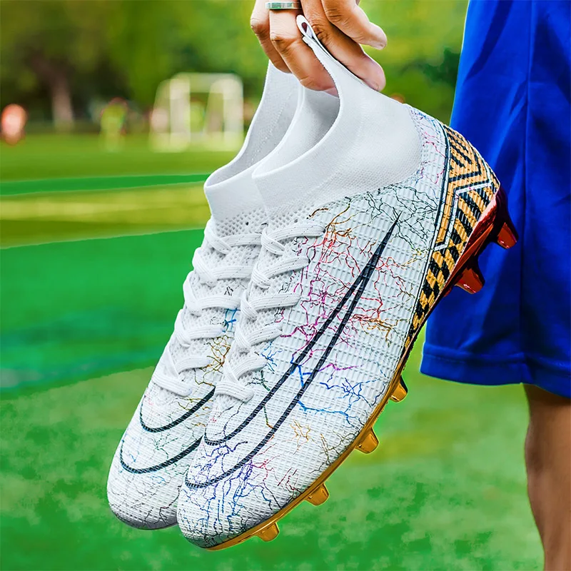 Men Professional Football Shoes High Top Non-Slip Long Spike Children Soccer Sneaker Kid Training Footwear TF/AG Free Shipping