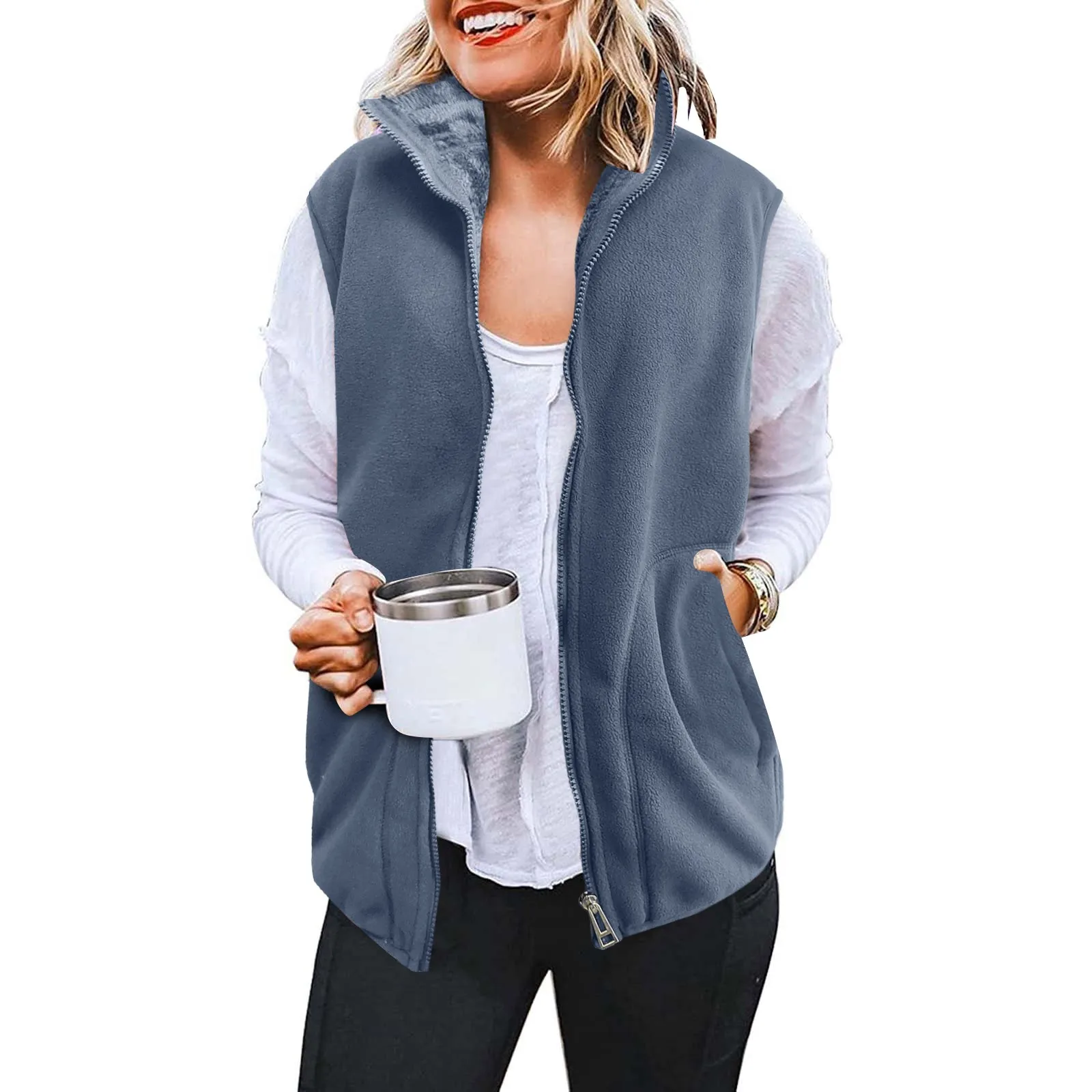 

Womens Fleece Jacket Charging Jacket Autumn And Winter Thickened Warm Fleece Jacket Vintage casual loose vest Cardigan tops