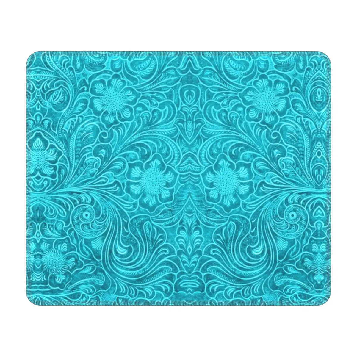 

Turquoise Leather Texture PC Desk Mouse Pad Mousepad Stitched Edges Rubber Embossed Floral 3D Print Pattern Mouse Mat for Gaming