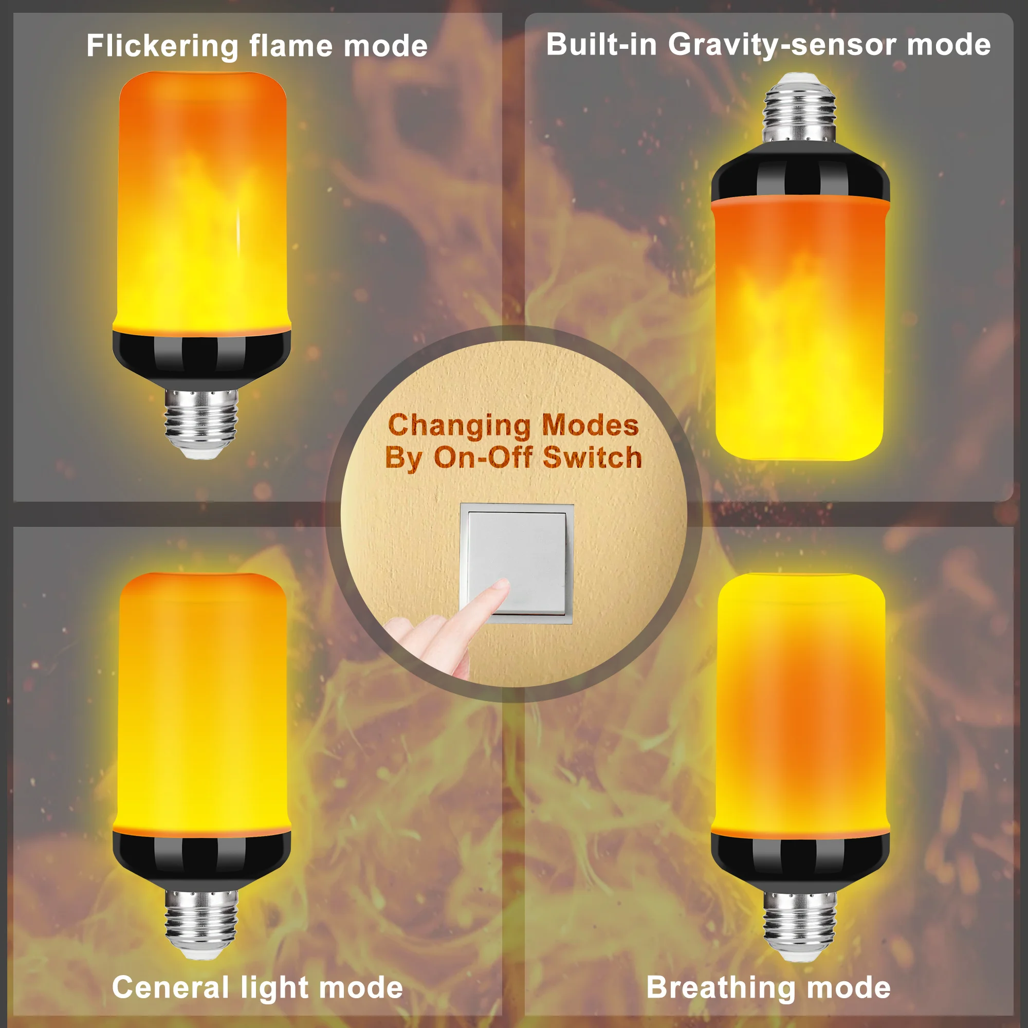 1 шт. лампы с имитацией пламени 85-265 в 4 режима