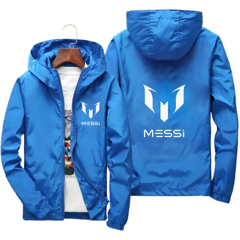 

2023 Spring bomb men's Hooded Jacket Messi print slide sportswear slim fit patchwork windbreak jacket fitness jacket men's wear