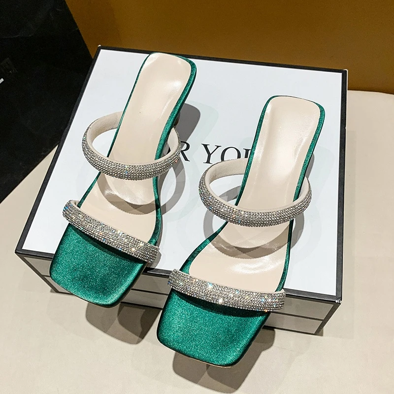 

Туфли-лодочки женские с квадратным носком, роскошные сандалии с ремешком на пятке, модные классические, шлепанцы для вечерние, лето 2022