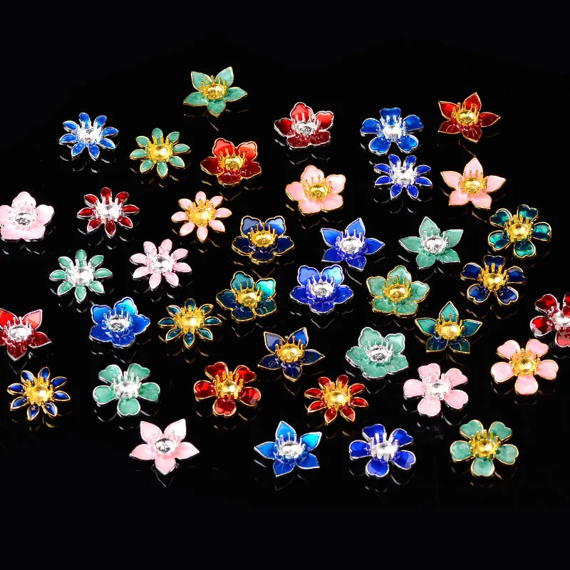 

10pcs Antique Alloy Cloisonne Oil Dripping Color Alloy Flowers Accessories For Clothing DIY Design Headwear Supplies Wholesale