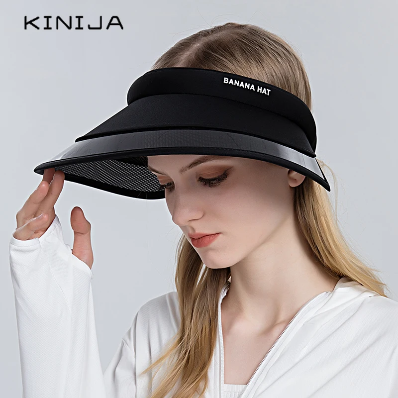 New Black Technology Ice Silk Empty Hat Summer Sun Hats for Women Beach Visor Adjustable Ponytail Cap Uv Protection Caps Gorras