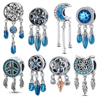 dreamcatcher charms plata de ley 925 blue dream feather pendants fit pandoras original bracelet jewelry gift for women cms1656