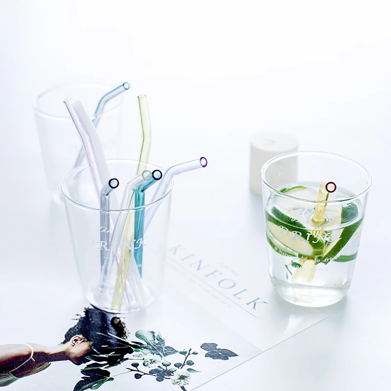 

Reusable Glass Straw Drinking Long Colorful Bent Straw Milk Tea Drink Juice Milkshake High Temperature Resistant Stirring Straws