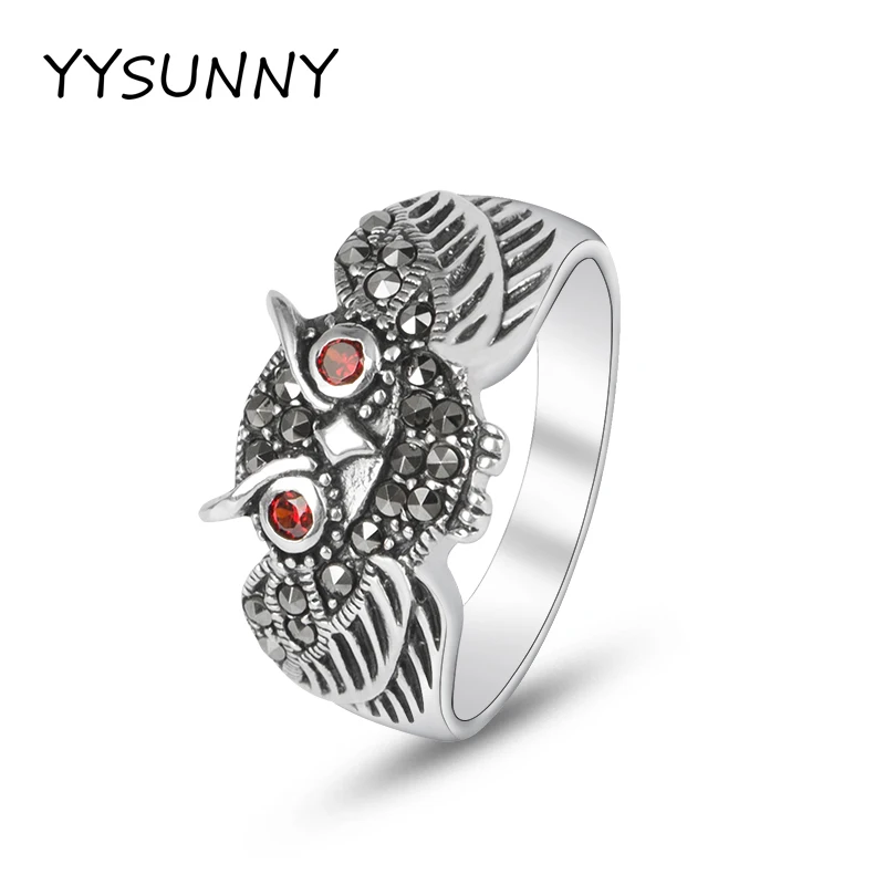 YYSUNNY кольцо в виде совы искусственное серебряное винтажное женское с гранатом