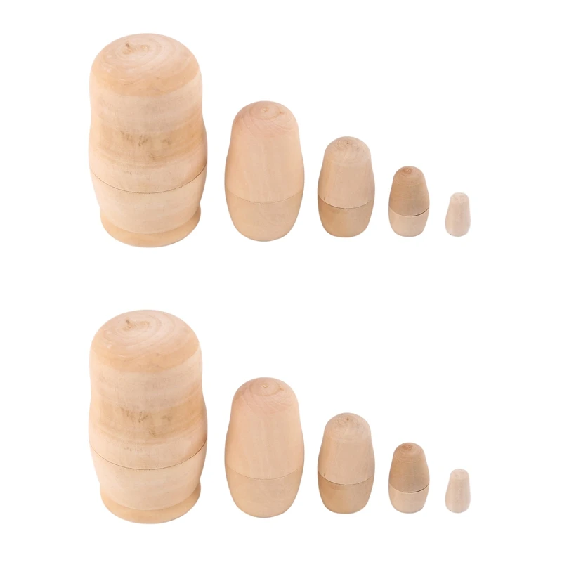 

2X Russian Girls Babushka Matryoshka Blank Nesting Dolls Paint Your Own Set Of 5