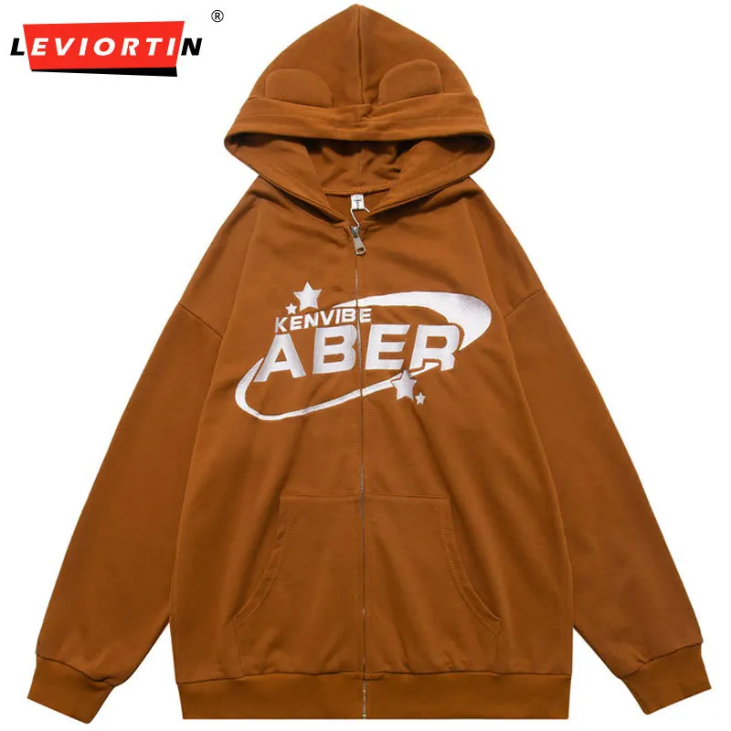 

Men Streetwear Y2K Hip Hop Hooded Jacket 2022 Alphabet Star Embroidery Jacket Coat Harajuku Zip Up Jacket Hoodie Cotton Tops