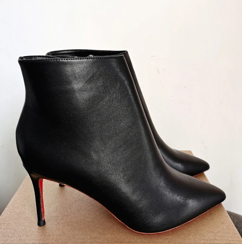 

Женские кожаные ботинки на молнии, Черные ботильоны на тонком высоком каблуке, удобная офисная обувь для зимы, 2022