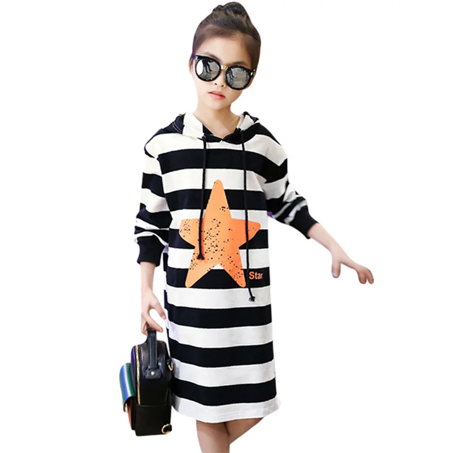 

Dress For Girls Autumn Girls Dress Hooded Striped Long Sleeve Kids Dresses Teen Winter Girls Clothes 4-14 Years Christmas