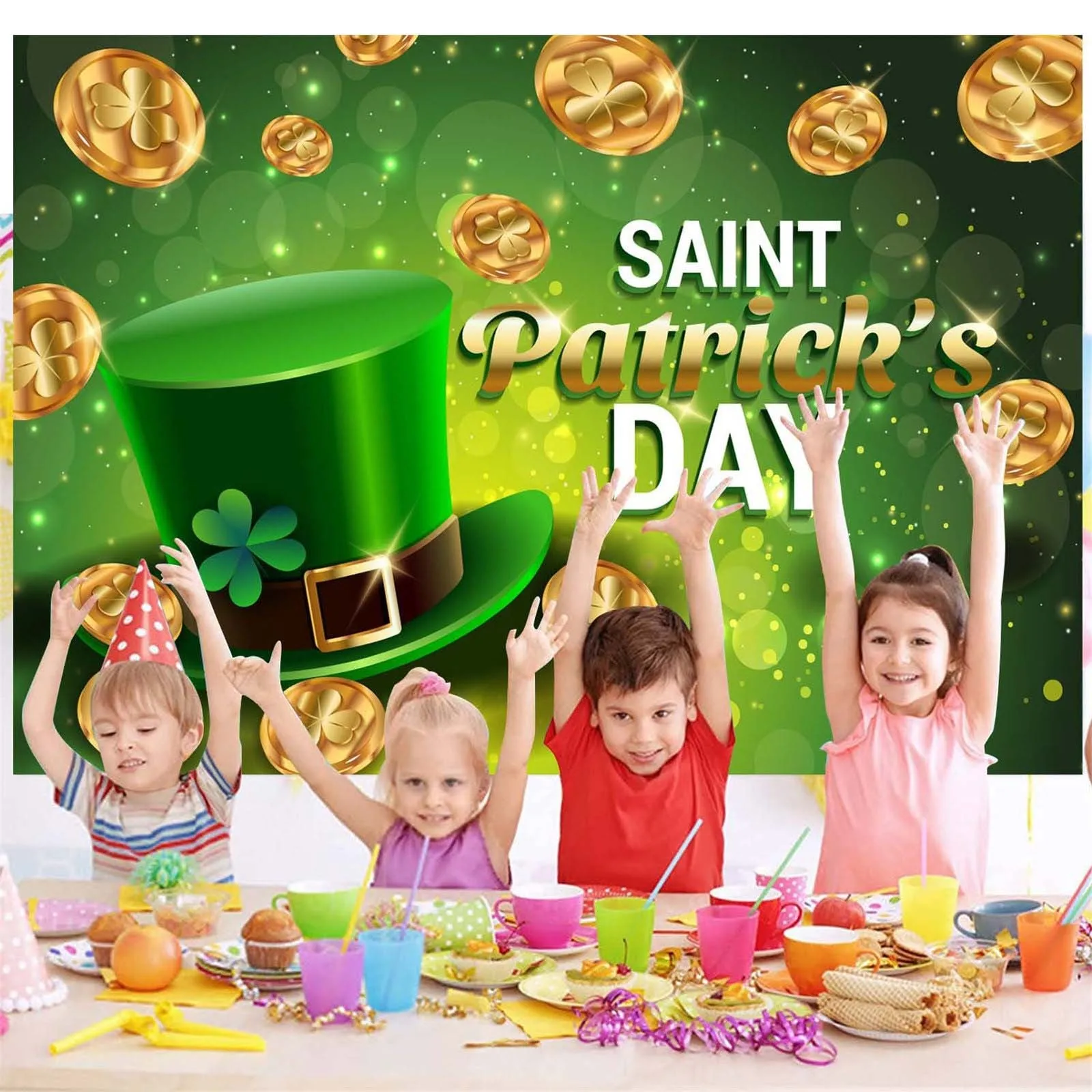 

Spring Bokeh Sequins Lucky Green Photography Background For Children Family Irish Festival Celebration Party Decor Banner