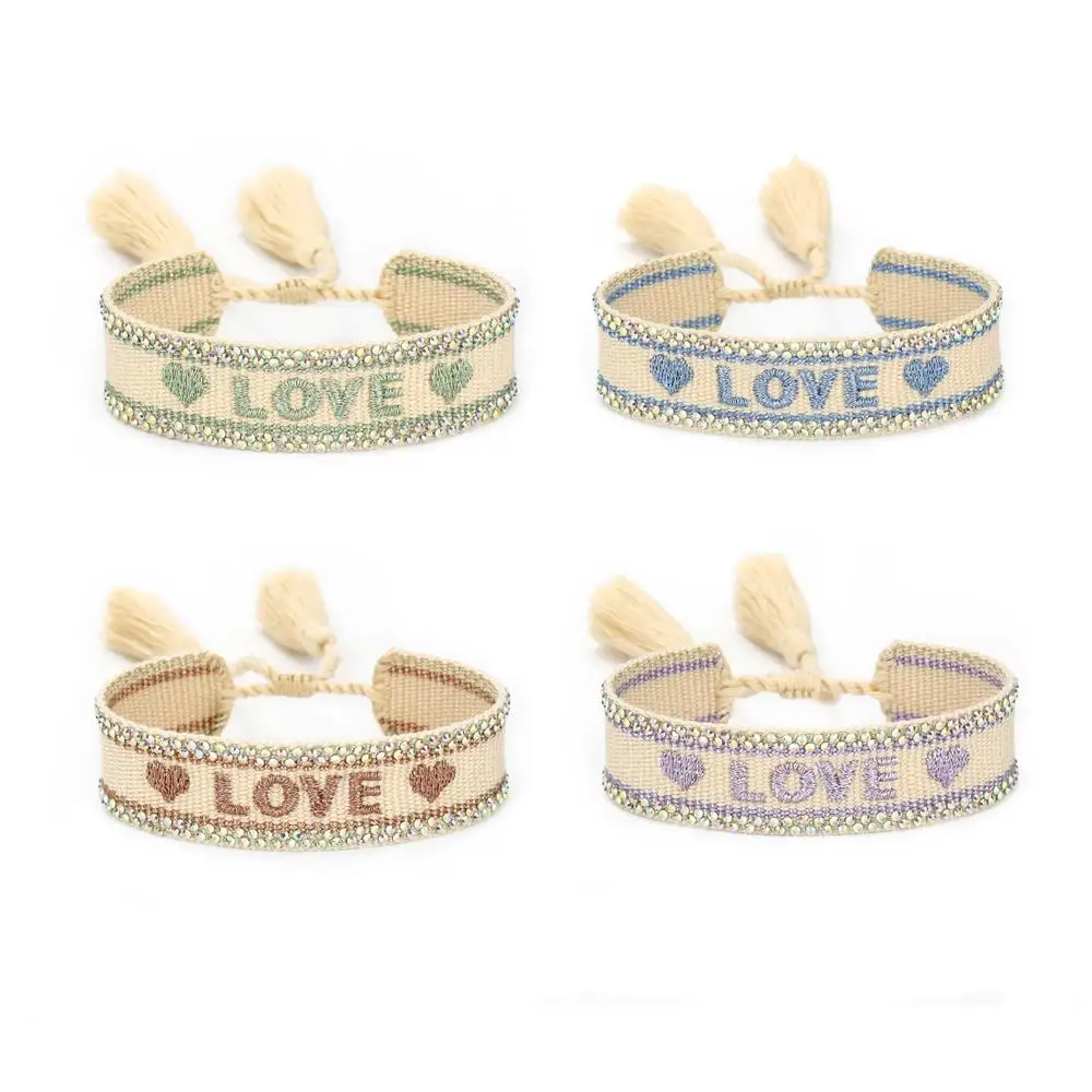 

"LOVE" Embroidered Tassel Bracelet Women's Handmade Adjustable Rope Braided Couple Bracelet Jewelry Gift Wholesale Free shipping