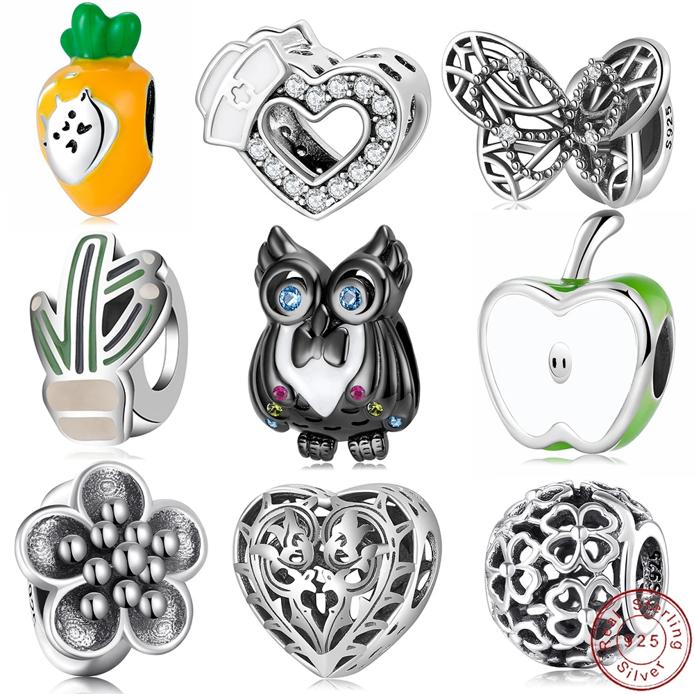 

Variety European S925 Sterling Silver Fruit Animals DIY Charm For Original Women Bracelet Necklace Chain Jewelry