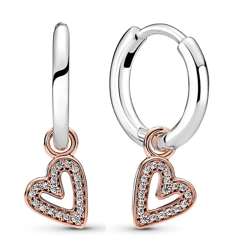

Original Sparkling Freehand Heart Hoop Earrings With Crystal For Women 925 Sterling Silver Earring Wedding Gift Europe Jewelry