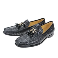 mens casual bottom leather shoes slip on hand polished loafers classic crocodile fringe design blue gold for everyone summer