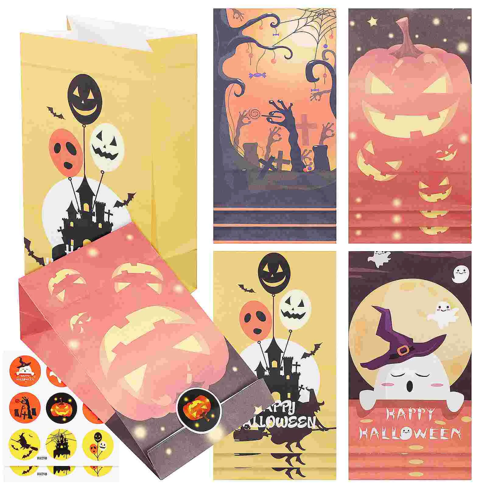

12 Pcs Goodie Bags Halloween Paper Bags Multi-function Cookies Party Favor Treat Candy Wrapping