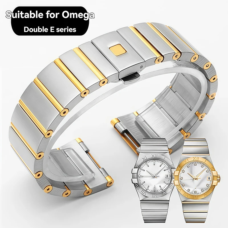 Фото Ремешок для часов из нержавеющей стали для Omega Double Eagle, стальной ремешок серии Constellation, мужские и женские металлические аксессуары, 17 мм, 23 мм, 25 мм №1