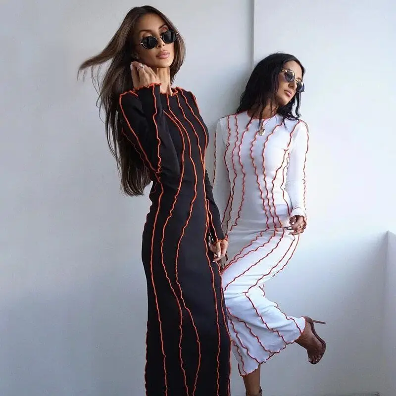 

Women's Dress Stripe Sexy Bodycon Hip Package Midi Dresses Party Lady Vestidos