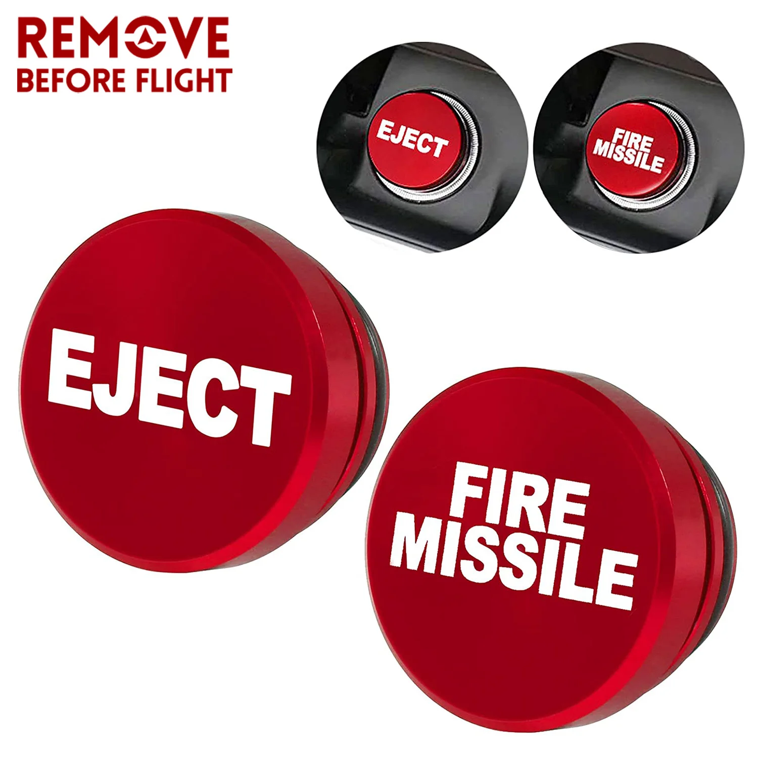 

2 PCS Aluminum EJECT FIRE MISSILE Button Car Cigarette Lighter Plug Cover Fits Most Automotive Vehicles Boats with Standard 12V