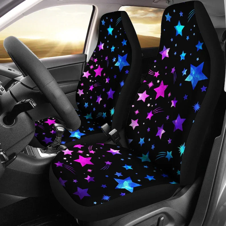 

Pink Purple Stars Space Black Car Seat Covers Pair, 2 Front Car Seat Covers, Seat Cover for Car, Car Seat Protector, Car Accesso