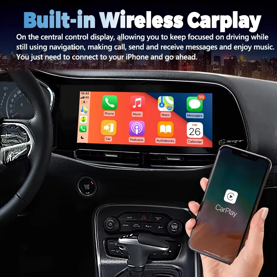 Фото 12,3-дюймовый мультимедийный проигрыватель с сенсорным экраном, CarPlay, Android, GPS-навигацией и 4G для Dodge Challenger SRT Hellcat 2010-2023 №5