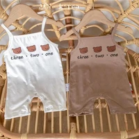2022 summer new baby sleeveless romper cute bear print overalls for kids newborn thin soft cotton vest jumpsuit