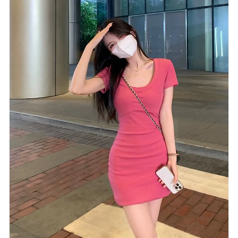 

Red dress female summer 2023 new high-waisted slim slim body bag buttocks solid color careful machine skirt