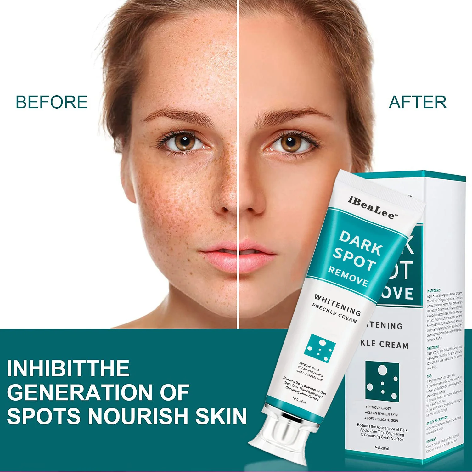 IBeaLee Whitening Freckles Cream Remove Melasma Dark Spots Lighten Melanin Remover Moisturizing Brightening Face Skin Anti-Aging