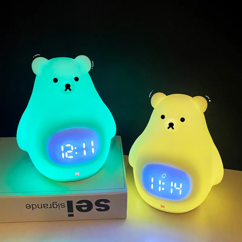 Touch Sensor Bedside Night Light Cutes Kids Alarm Clock Lamp Soft BPA-Free Silicone Rechargeable Lights Night Lamp for Children
