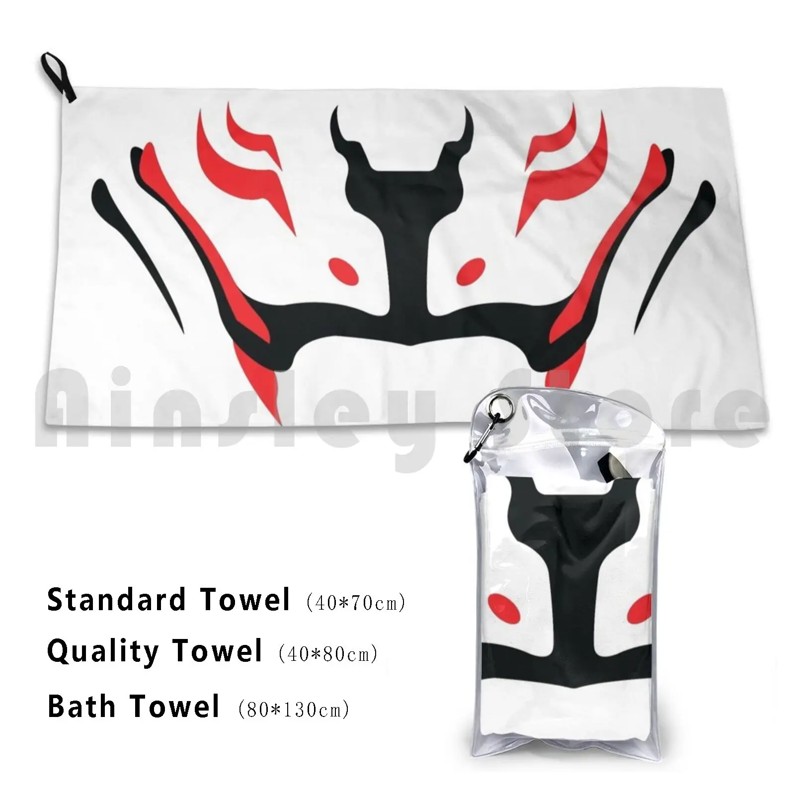 Kitsune Fang _ Red Custom Towel Bath Japanese Culture Traditional Asia Anbu Anime Fox | Towel/Towel Set