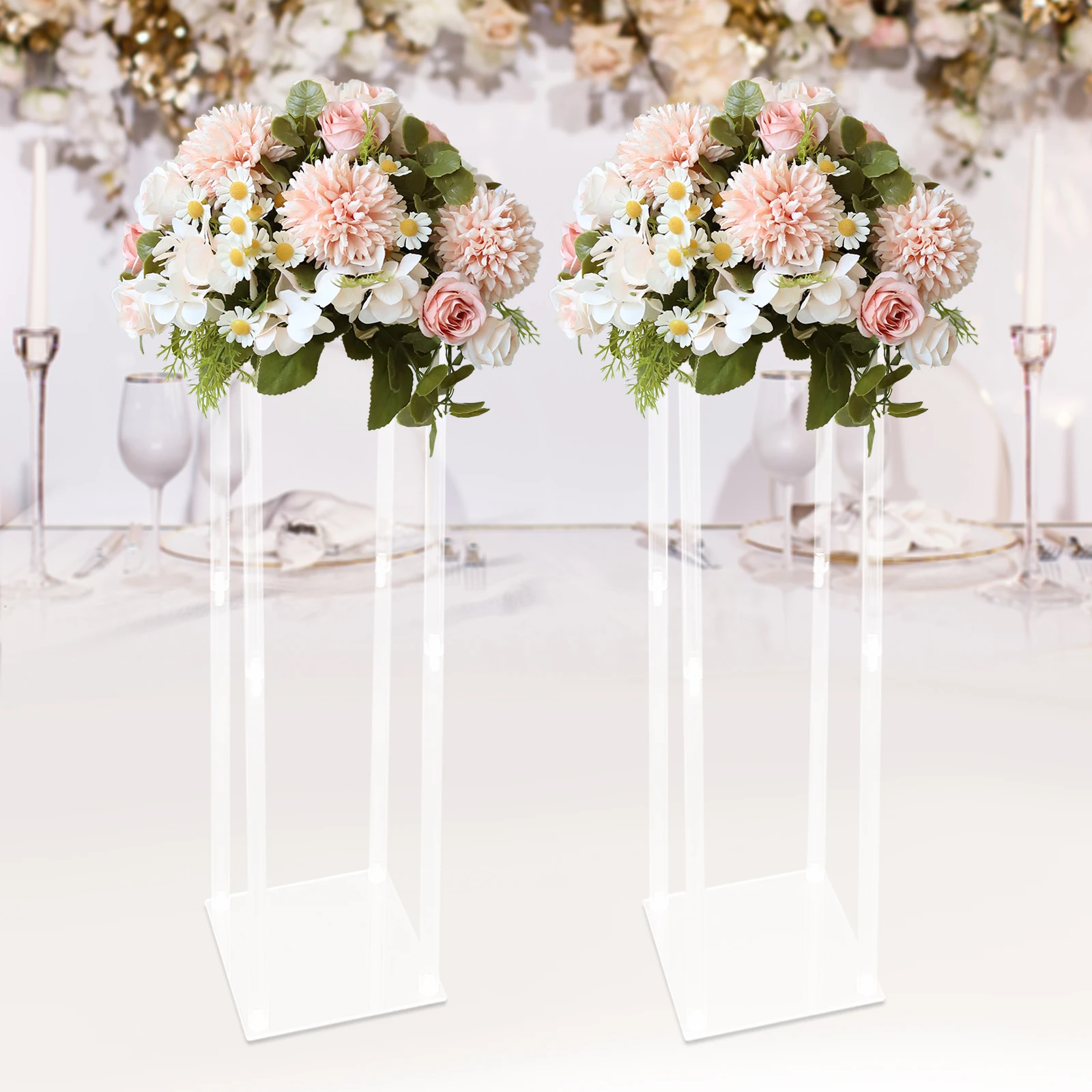 2Pcs Square Acrylic Flower Stand Wedding Centerpieces Tabletop Decor Clear Display Rack Fashion High Quality