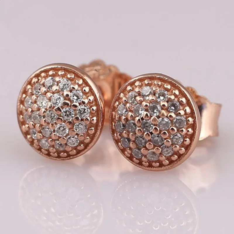 

Authentic 925 Sterling Silver Sparkling Rose Dazzling Droplets With Crystal Stud Earrings For Women Wedding Gift Fashion Jewelry