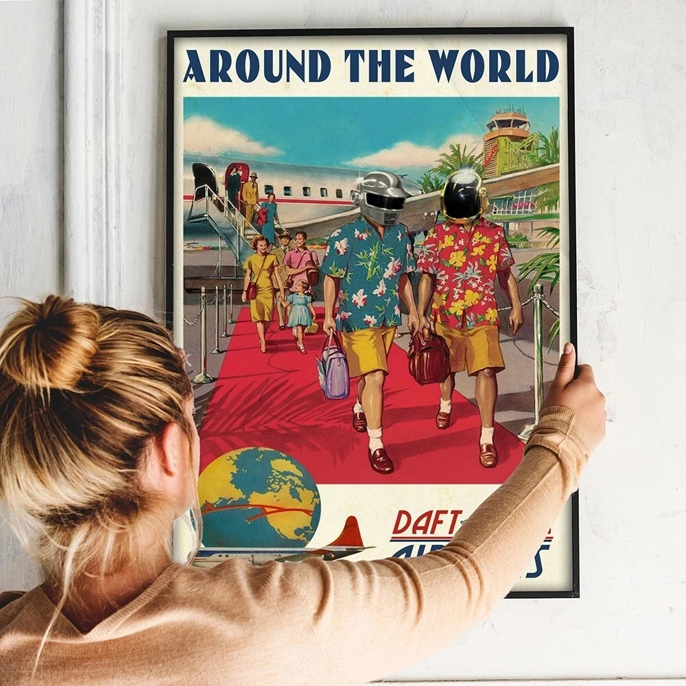 

Daft Punk Poster Around The World Print Music Wall Art Poster Fashion Art Painting Canvas Wall Home Decor Quadro Cuadros