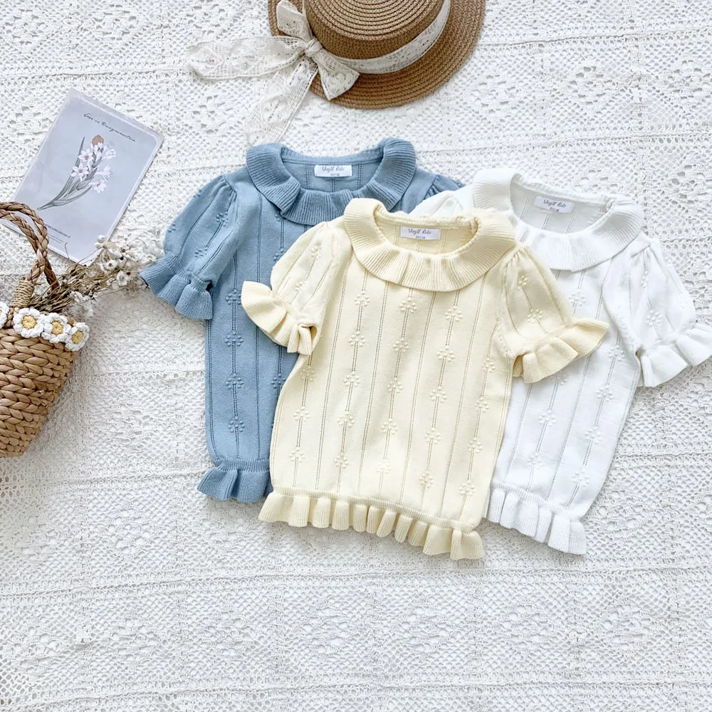 

Высококачественный трикотажный топ для маленьких девочек, вязаные детские свитера с оборками, пуловеры, мягкая теплая одежда для маленьких...