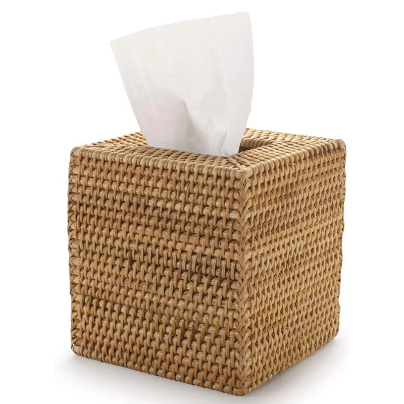 

BMBY-2X Square Rattan Tissue Box Cover, Hand Woven Wicker Tissue Holder, 5.7 X 5.7 X 5.7 Inches, Wood Color