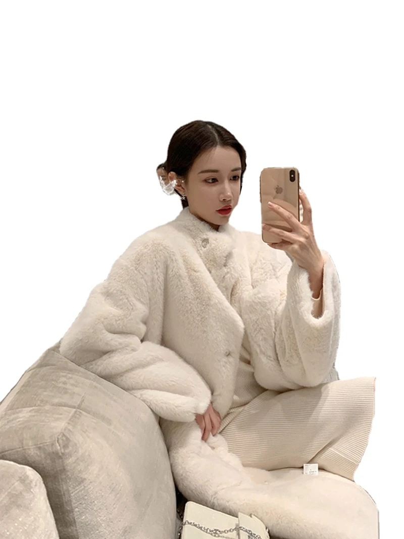 Long Faux Fur Coat Mink Double Faced Fur Autumn Winter Jacket Women 2022 Solid Pockets Loose Thick Warm Parkas Famale Clothing