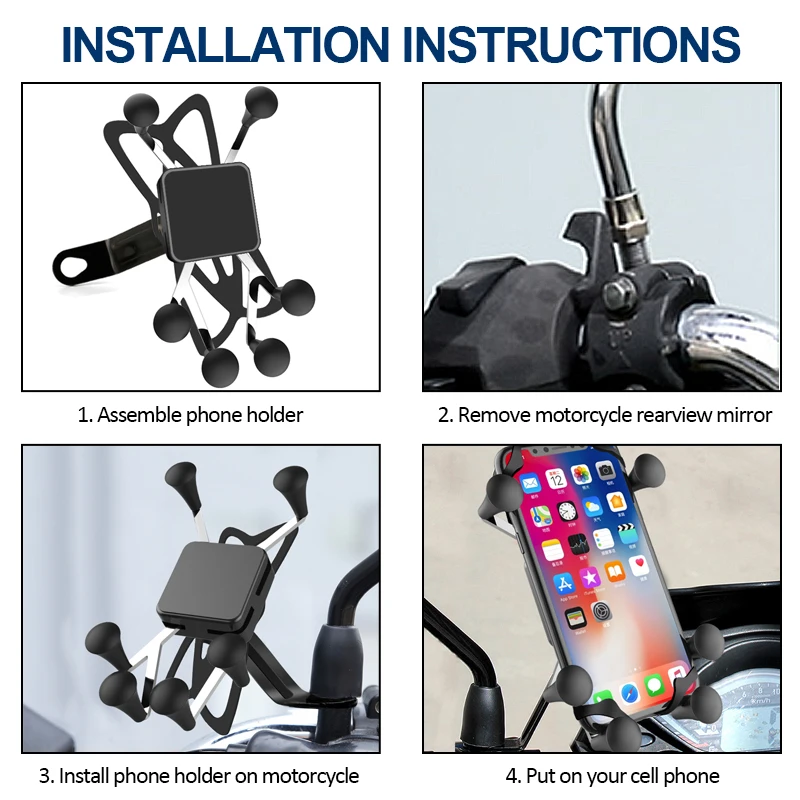 Univerola Motorcycle Phone Mount Cell Smartphone Holder for Rearview Mirror with 360 Rotate Holder for GPS Motorcycle Support