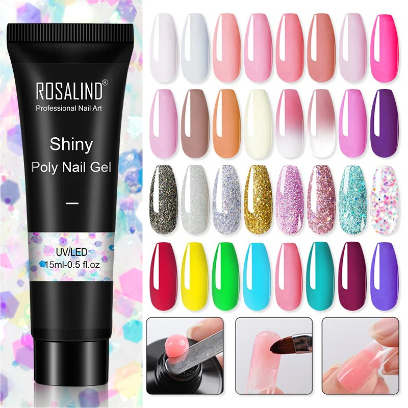 

ROSALIND Poly Nail Gel Hot Sale Fashion Colors Manicure Semi Permanent Varnis Lacquer Nail Art Quick Builder Extension Gel