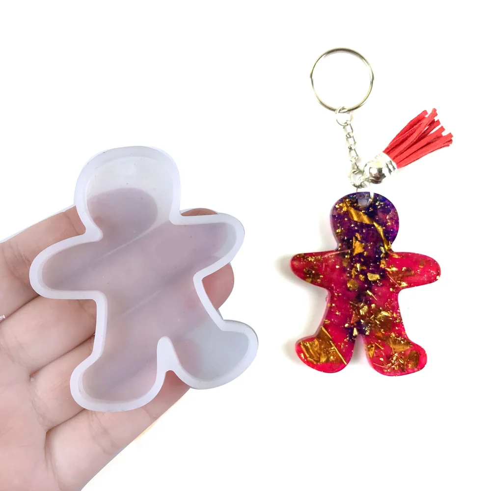 

Gingerbread Man Keychain Epoxy Mold Diy Christmas Tree Pendant Gingerbread Man Backpack Decoration Mirror Silicone Mold