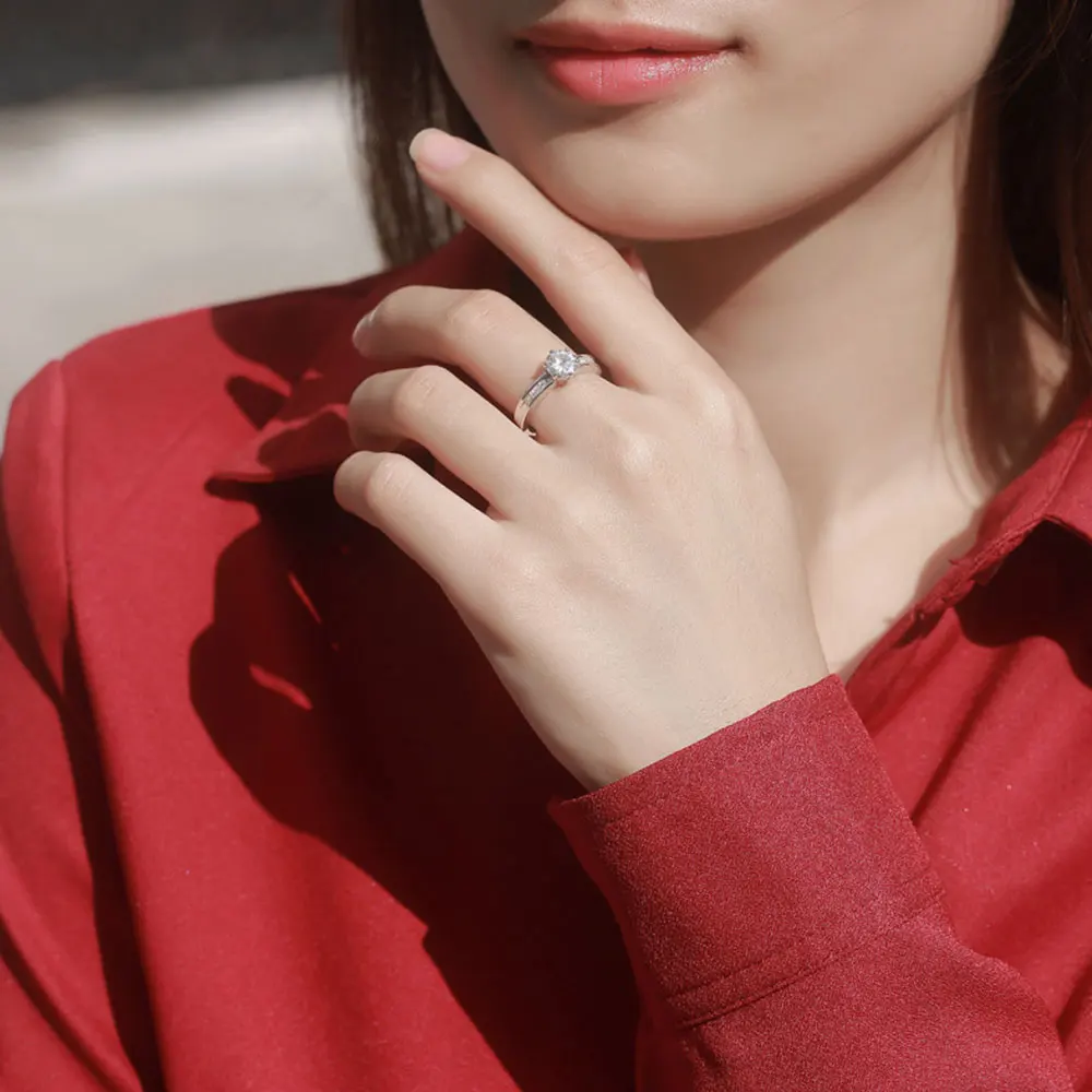 Aide Real 1 Carat Moissanite Wedding Ring for Women Sterling Silver Round Brilliant Diamond Solitaire Engagement Rings Gift 2022