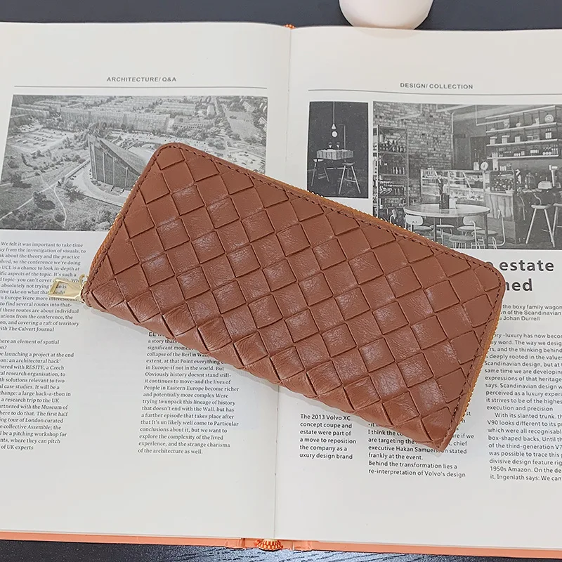 

Solid Color Weave Women Clutch Wallets Large Capacity Fashion Long Wallet 2022 Women Hand Bag Elegant Zipper Mobile Phone Pouch