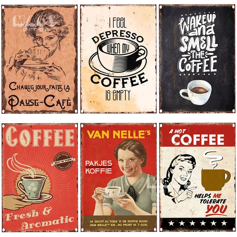 

Coffee Metal Tin Sign Poster Vintage Wall Decor Kitchen Bar Club Living Room Bedroom Plaque Metal Retro Decoration Accessories