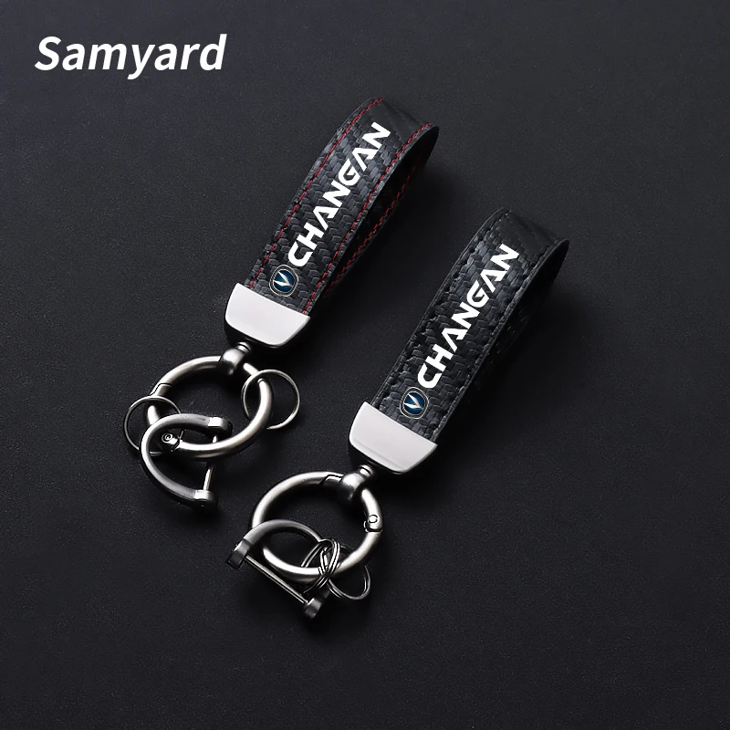 

Carbon Fiber Leather Car Keychain For Changan Cs35 Cs75 Cs85 Cs95 Cs15 Cs55 Key Rings Car Accessories