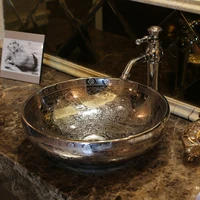 chinese wash basin sink bathroom sink bowl countertop ceramic washbasin silver embossment bathroom sink