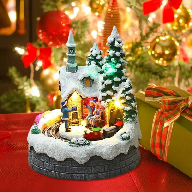 

Christmas Snow Light Cabin Train Luminous Tour Keeps Rotating Tunnel Landscape House Children's Gifts Christmas Gift Decorations