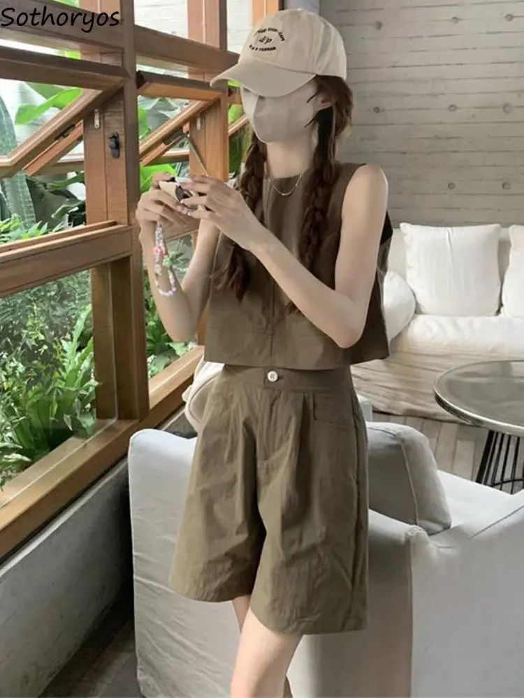 

Shorts Sets Women Solid Simple Daily Sweet All-match Designed Spring Popular Ladies Basics Korean Style Delicate Charming New
