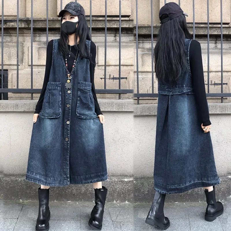 Женский джинсовый жилет новинка весны-осени 2022 длинный Повседневный в Корейском